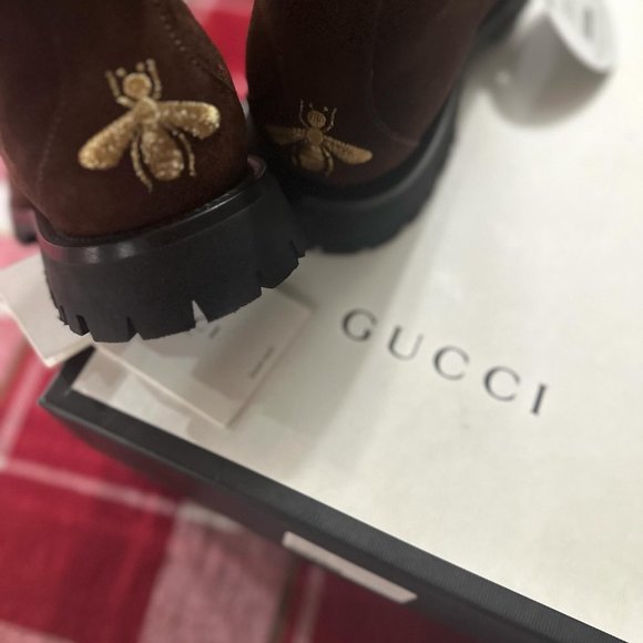 NEW GUCCI MEN'S BROWN SUEDE SHEARLING FUR HORSEBIT BOOTS/Loafer size G8/US 10 - Picture 2 of 16